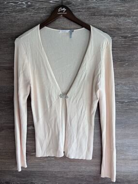 Classiques Entier Knit Rayon Open Cardigan Sweater Large V-Neck Ribbed Charm